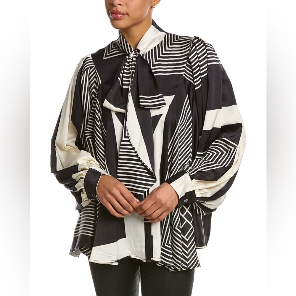 Beulah Geometrical scarf Neck Shirt black and beige size All